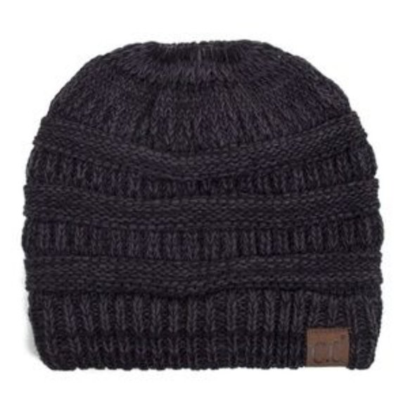 C.C Multi Tone Messy Bun Ponytail Beanie Hat - Picture 2 of 2